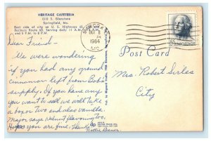 1964 Heritage Cafeteria Dining Room Interior Springfield Missouri MO Postcard
