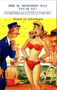 Not Allowed to Wear Two Piece Bikini Humor Greetings from Scheveningen Postcard