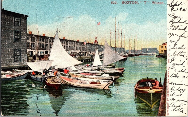 T Wharf, Boston MA, Undivided Back Vintage Postcard L73 