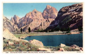 Postcard WY The Teton Peaks from Lake Solitude