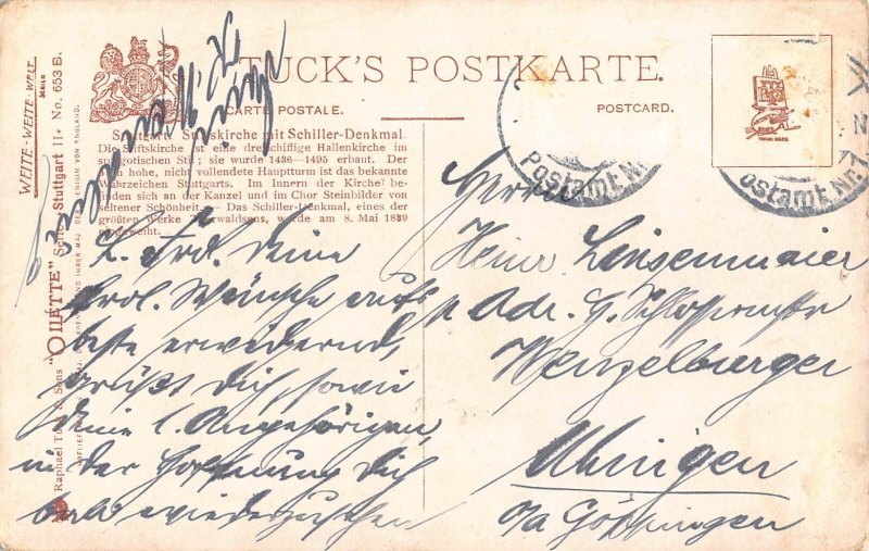 A198 Germany Stuttgart Stiftskirche Church Shiller Monument children postcard