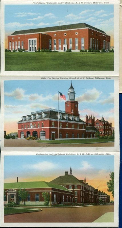 Oklahoma A and M College State University Stillwater postcard folder foldout