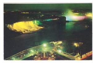 Illuminated Niagara Falls, Ontario, Vintage Chrome Aerial View Postcard #8