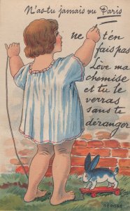 Rabbit On Skateboard Paris French Mailing Novelty Old Postcard
