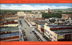 Great Falls Montana MT Central Ave Civic  Center Bird's Eye View Vintage PC