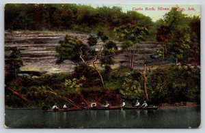 Siloam Springs Arkansas~Castle Rock Cliffs~River~Canoe Boats~c1910 Postcard