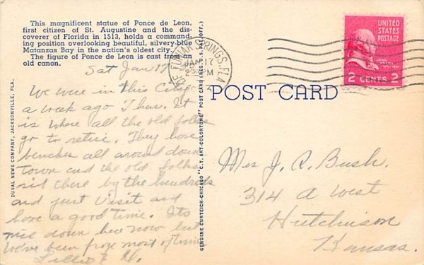 Ponce de Leon Monument and Circle St Augustine, Florida Postcard