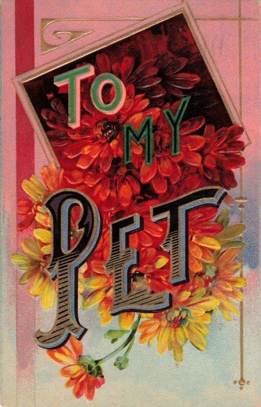 Circa 1910 To My Pet ~ Valentines Floral Embossed Postcard  