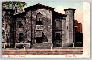 Dayton Ohio~Work House Jail Street View~Stone Bldg~Awning~Towers~c1905 Postcard