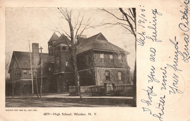 Vintage Postcard 1905 High School Building Campus Walden New York NY