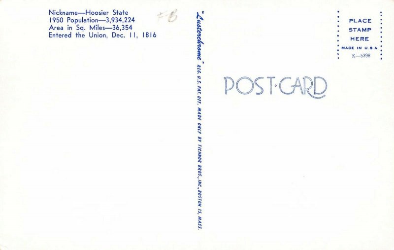 LP51 Map    Indiana Postcard Hoosier State