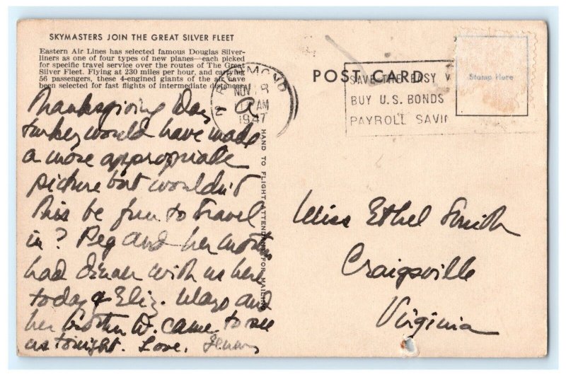 Eastern Airlines Douglas DC-3 Plane Airplane Postcard (FE19)