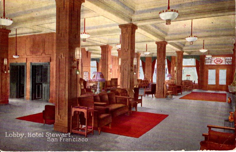 San Francisco, California - A view of the lobby of the Hotel Stewart - c1908