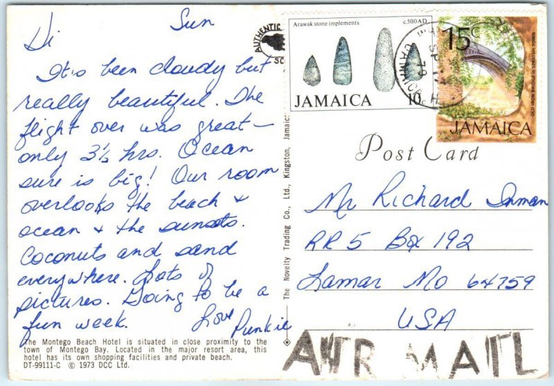 Postcard - Montego Beach Hotel - Montego Bay, Jamaica 