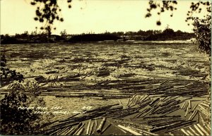 RPPC Paper Mill Logs in River Grand Rapids Minnesota Real Photo Postcard
