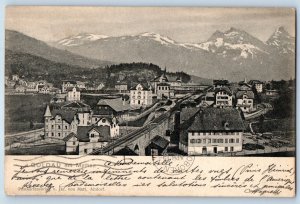 Schwyz Switzerland Postcard View of Goldau with Myths 1902 Posted Antique