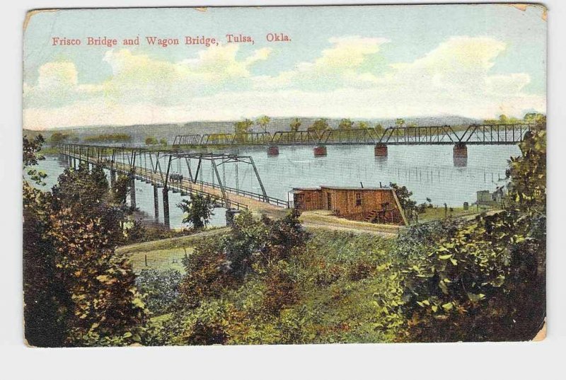 PPC POSTCARD OKLAHOMA TULSA FRISCO BRIDGE AND WAGON BRIDGE