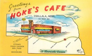 Postcard Nebraska Ogallala Hoke's Cafe Map Attractions advertising 23-3174 
