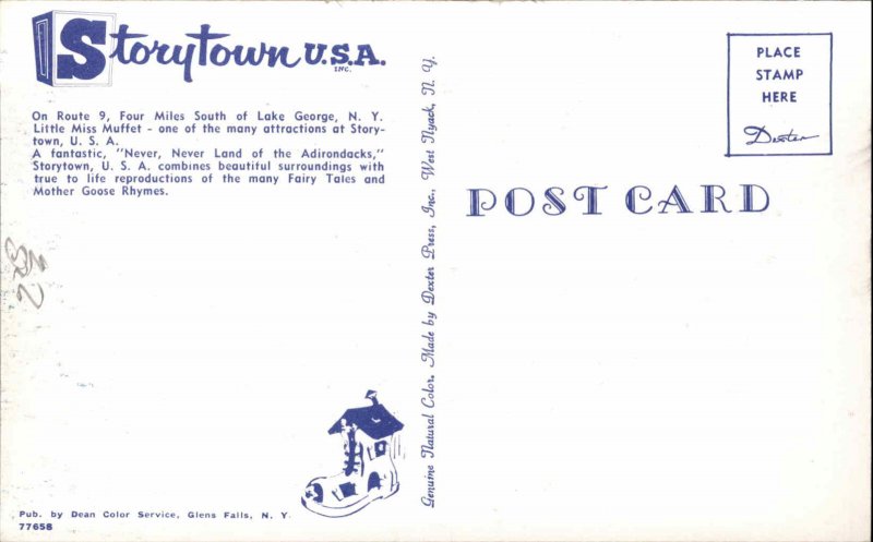 Lake George NY Storytown Amusement Park Little Miss Muffet c1950s-60s Postcard