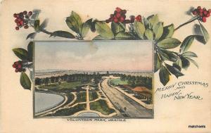 1915 Volunteer Park SEATTLE WA Hand Colored Christmas New Year postcard 4843