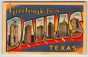 Greetings From Dallas Texas Large Big Letter Linen Postcard Curt Teich 1941