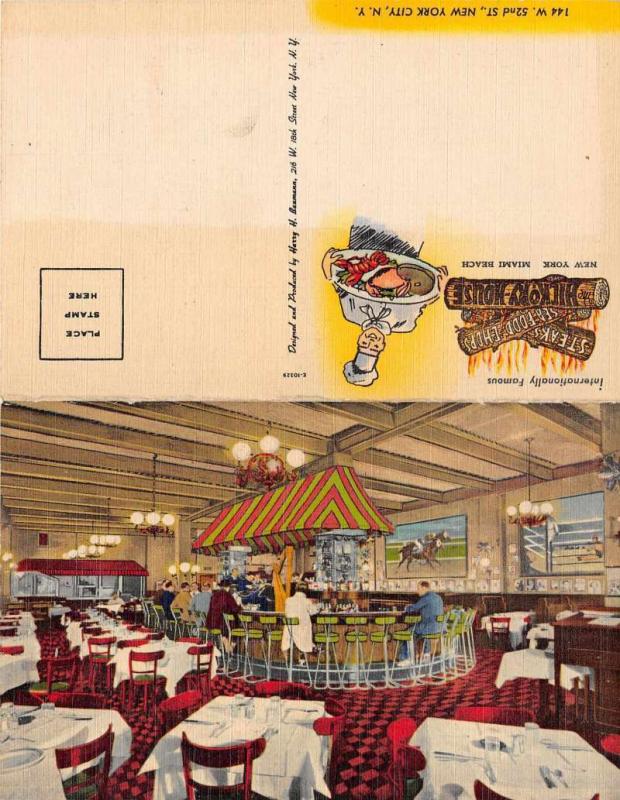 New York City Hickory House Restaurant Bi Fold Antique Postcard J50843