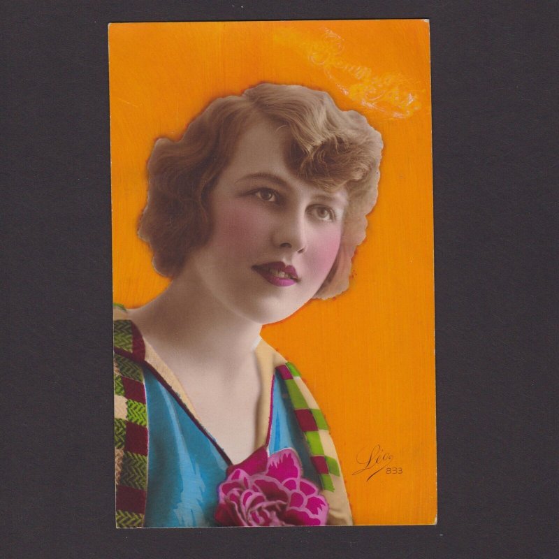 Vintage color postcard, Young girl, Posted from Belgium