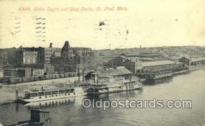 Union Depot And Boat Docks Ferry Boat, Ferries, Ship St. Paul, Minn, USA 1911...