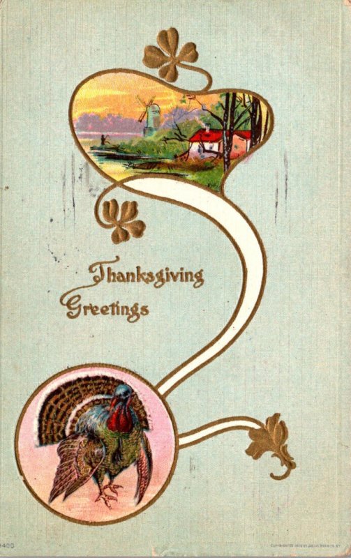 Thanksgiving Greetings With Turkey 1909