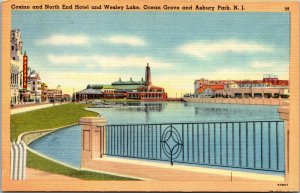 Vtg 1940s Casino North End Hotel Wesley Lake Ocean Grove Asbury Park NJ Postcard