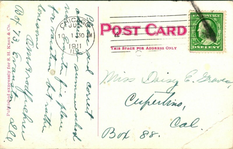 Vtg Carte Postale 1911 Evanston Bureau de Poste Bâtiment Illinois S. H. Knox BAR