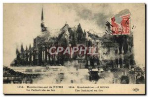 Postcard Old Bombing of Reims Cathedral on fire Militaria