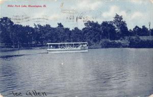 Bloomington Illinois birds eye view Miller Park Lake antique pc Y14704