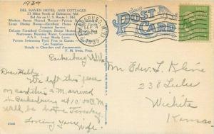 Baltimore Maryland Del Haven Hotel Cottages 1939 Postcard Dexter linen 5796