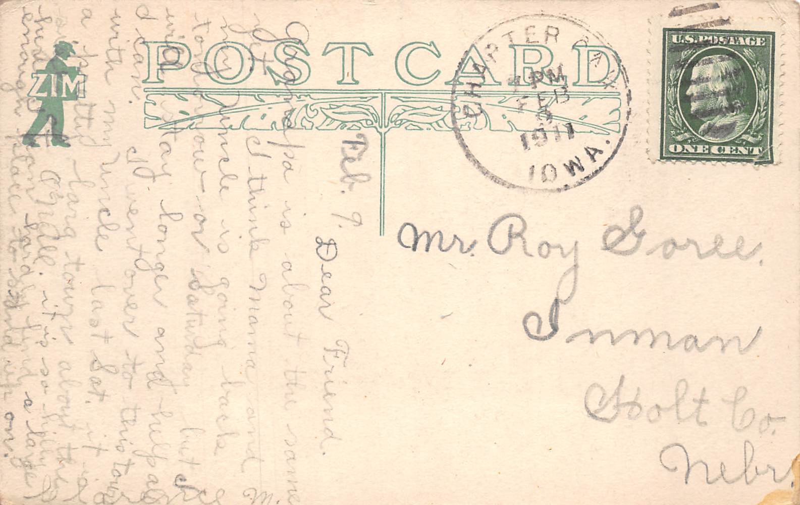 Charter Oak Iowa Main street, B/W Lithograph Vintage Postcard U7111