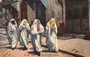 Tunisia Tunis Young Women in Burqas vintage postcard