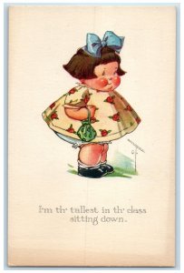 c1910's Cute Chubby Girl Red Checks Purse Bow Ribbon Head Twelvetrees Postcard