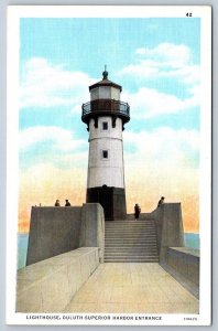 Lighthouse, Duluth, Minnesota, Vintage Linen Curt Teich Postcard