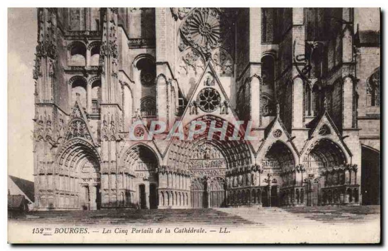Old Postcard Bourges The five gates of the cathedral