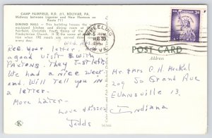 Bolivar Pennsylvania~Camp Fairfield~Dining Hall~1967 Postcard