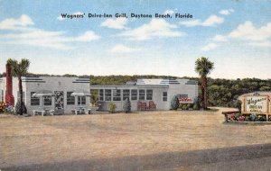 Daytona Beach Florida Wagners' Drive-In Grill, Color Linen Vintage PC U14007