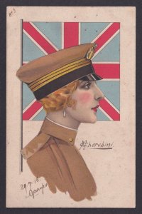 ITALY, Propaganda postcard, Cherubini, Military woman from England, WWI