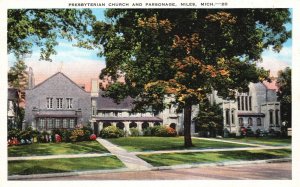 Vintage Postcard First Presbyterian Church Landmark & Parsonage Niles Michigan