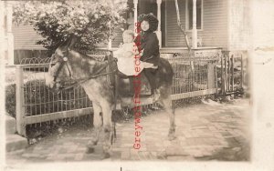 MO, Maryville? Women and Child on Donkey, RPPC