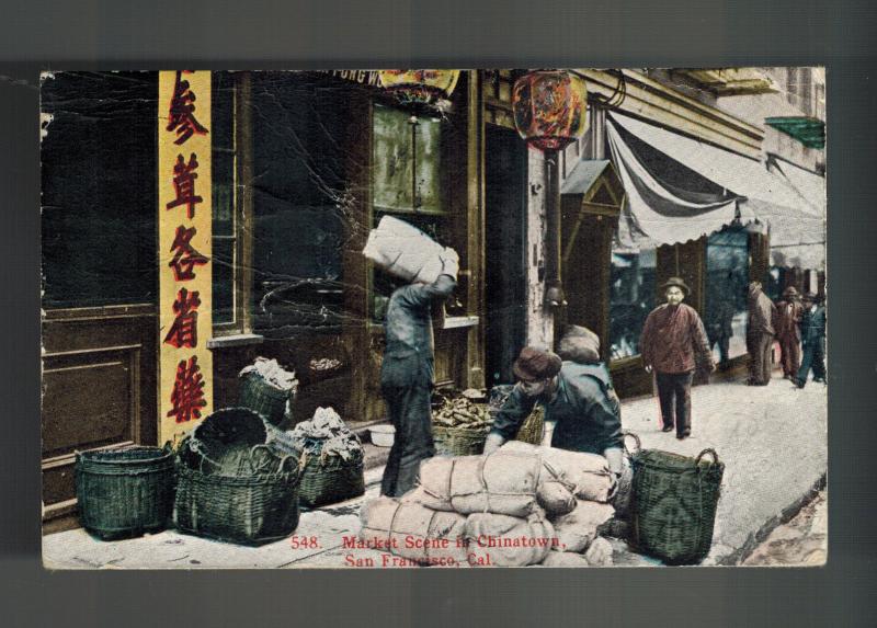 1919 San Francisco USA Chinatown RPPC Postcard cover to France Market Scene 