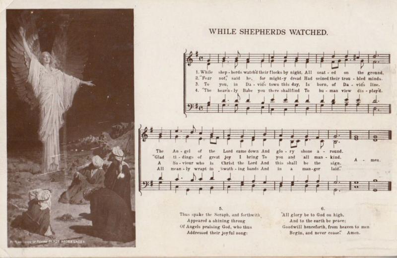 While Shepherds Watched Their Flocks By Night Sheet Music Antique RPC Postcard