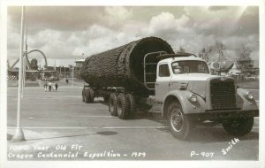 1959 RPPC P-907 Oregon Centennial Exposition Portland 1000 Year Old Fir Log