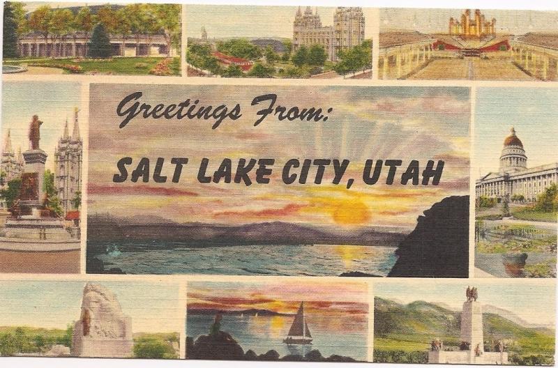 SALT LAKE CITY UTAH  VINTAGE GREETINGS LINEN POSTCARD (3)