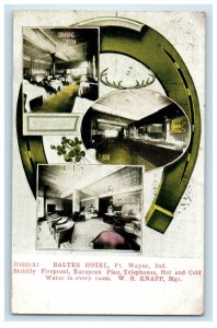 1910 Baltes Hotel Fort Wayne Indiana IN, Horseshoe Multiview Vintage Postcard 