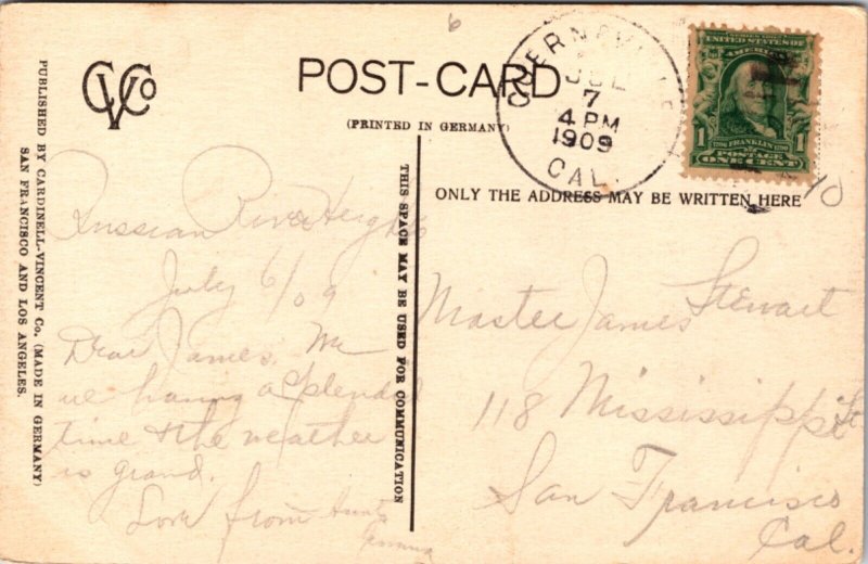 Hand Colored Postcard The Russian River at Hilton, above Guerneville, California